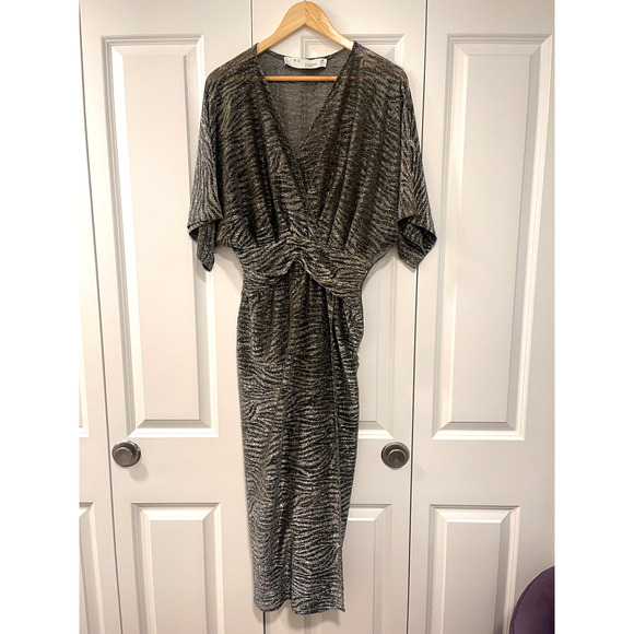IRO 2 Volsun DISCO Metallic Midi Dress $425 Sheer Zebra Wrap Sparkly Glitter - Picture 3 of 16